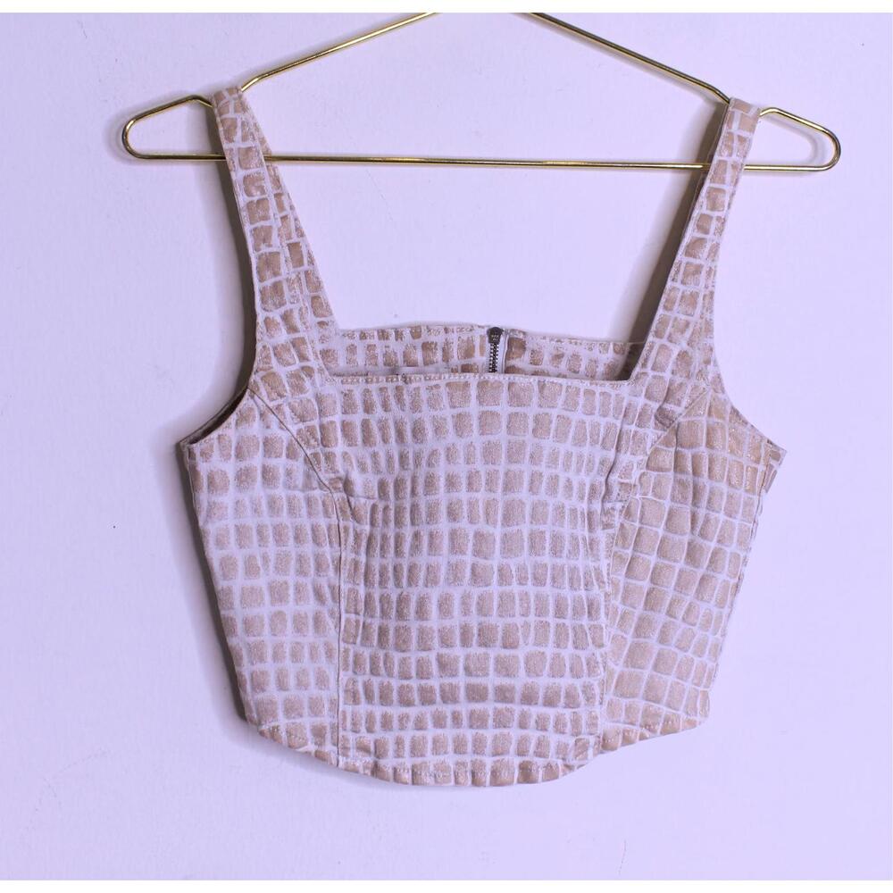 Good American Cream Gold Snake Print Crop Tank - 1